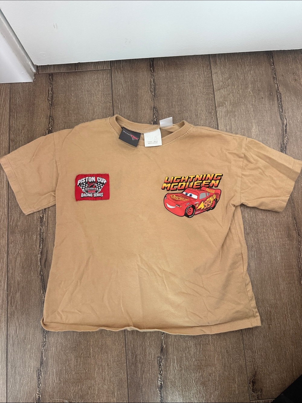 Zara Kids Tan Tee with Red Lightning McQueen Graphic